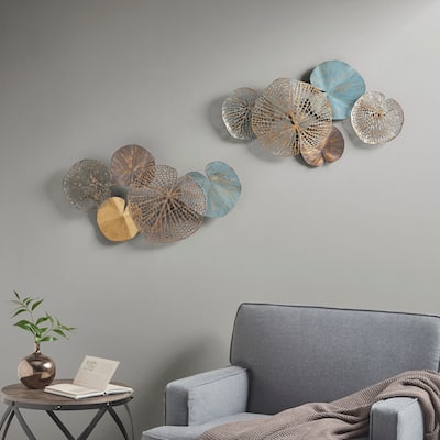 Madison Park Lenzie Multi-colored Lily Pad Leaves 2-piece Metal Wall Decor Set