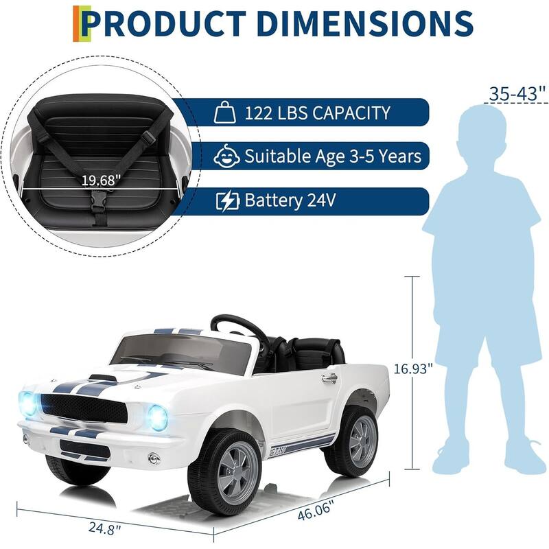 24V 2 Seater Ride on Licensed Shelby GT350 Ride on Toys for Kids Best Gift