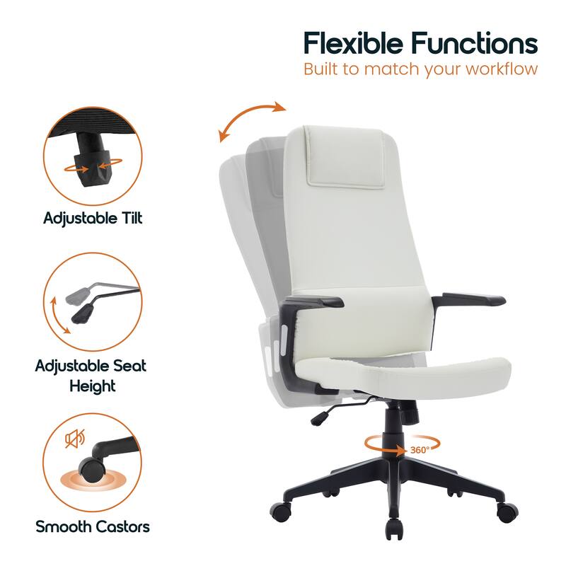 Nexa Ergonomic Leather/Polyester High-Back Office Chair with Padded Headrest, Adjustable Height, Swivel, and Smooth Casters