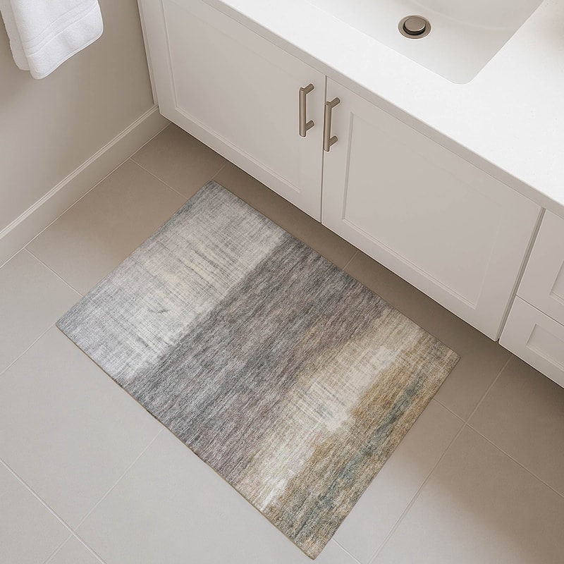 Premium Washable Super Soft Contemporary Drip Mayfield Rug - Taupe - 1'8" x 2'6"