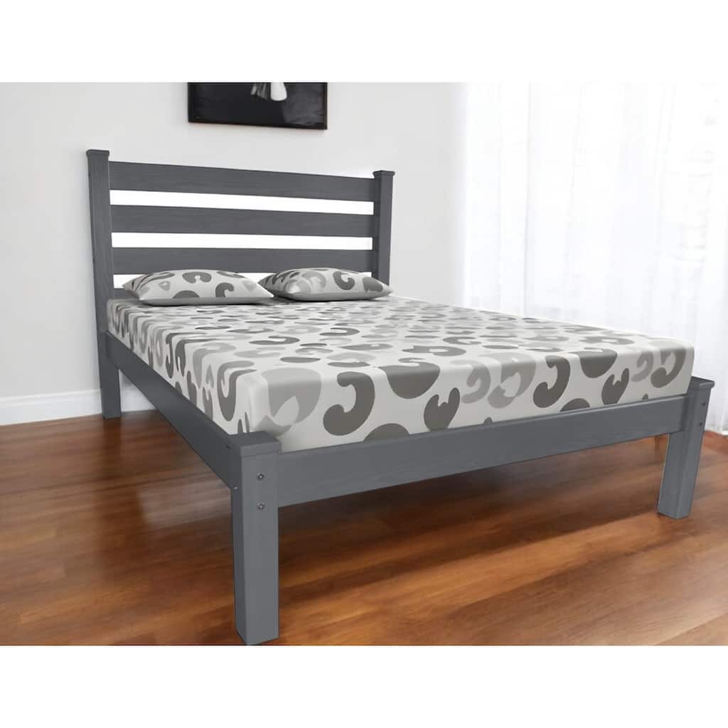 HomeRoots Gray Solid Wood Queen Bed Frame
