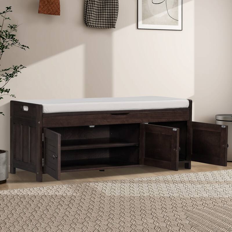 43.5" Storage Bench With Linen Blend Cushion