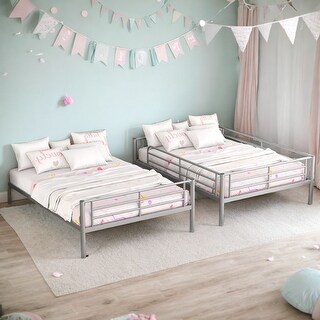 Full Over Full Metal Bunk Bed with Guardrails and Ladder