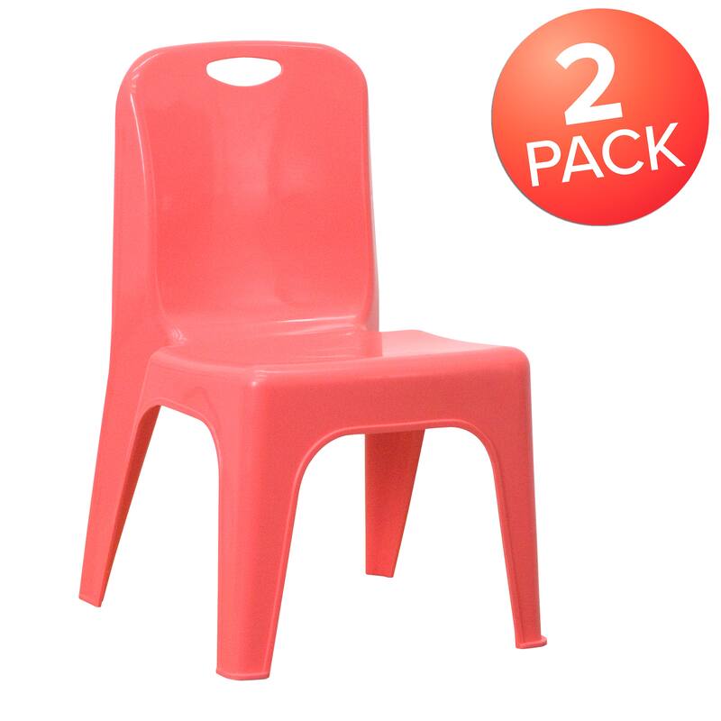 2 Pack Plastic Stackable School Chair with Carrying Handle and 11"H Seat