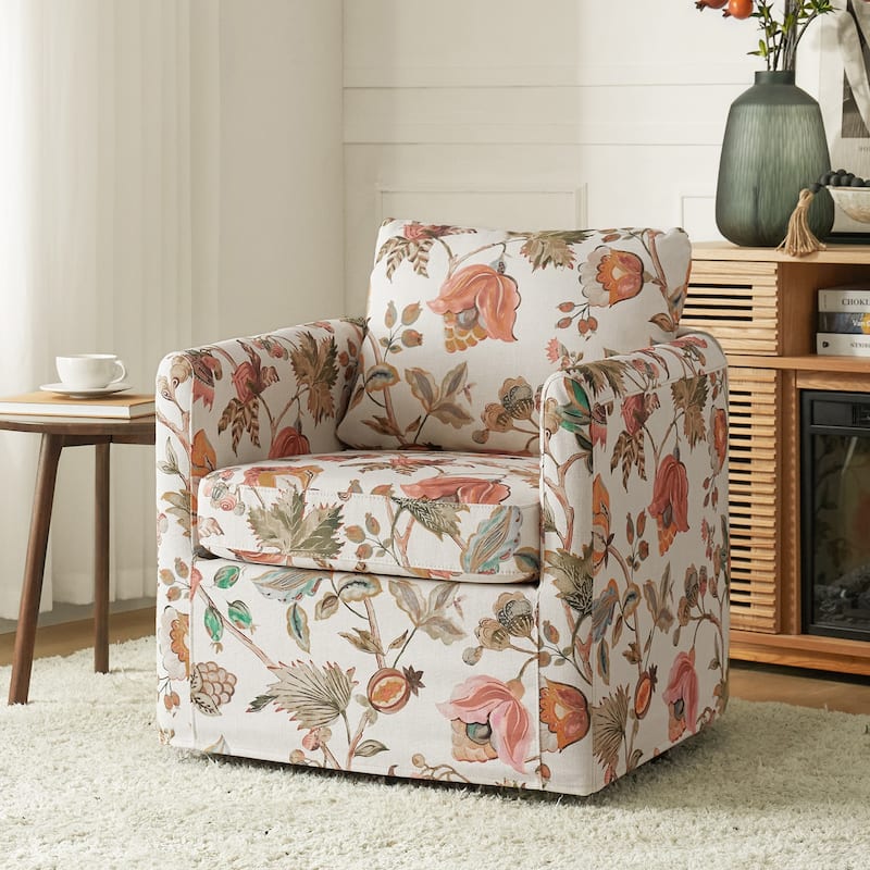 Erkenbald Modern Slipcovered Swivel Chair with Removable Cushion by HULALA HOME - FLORAL