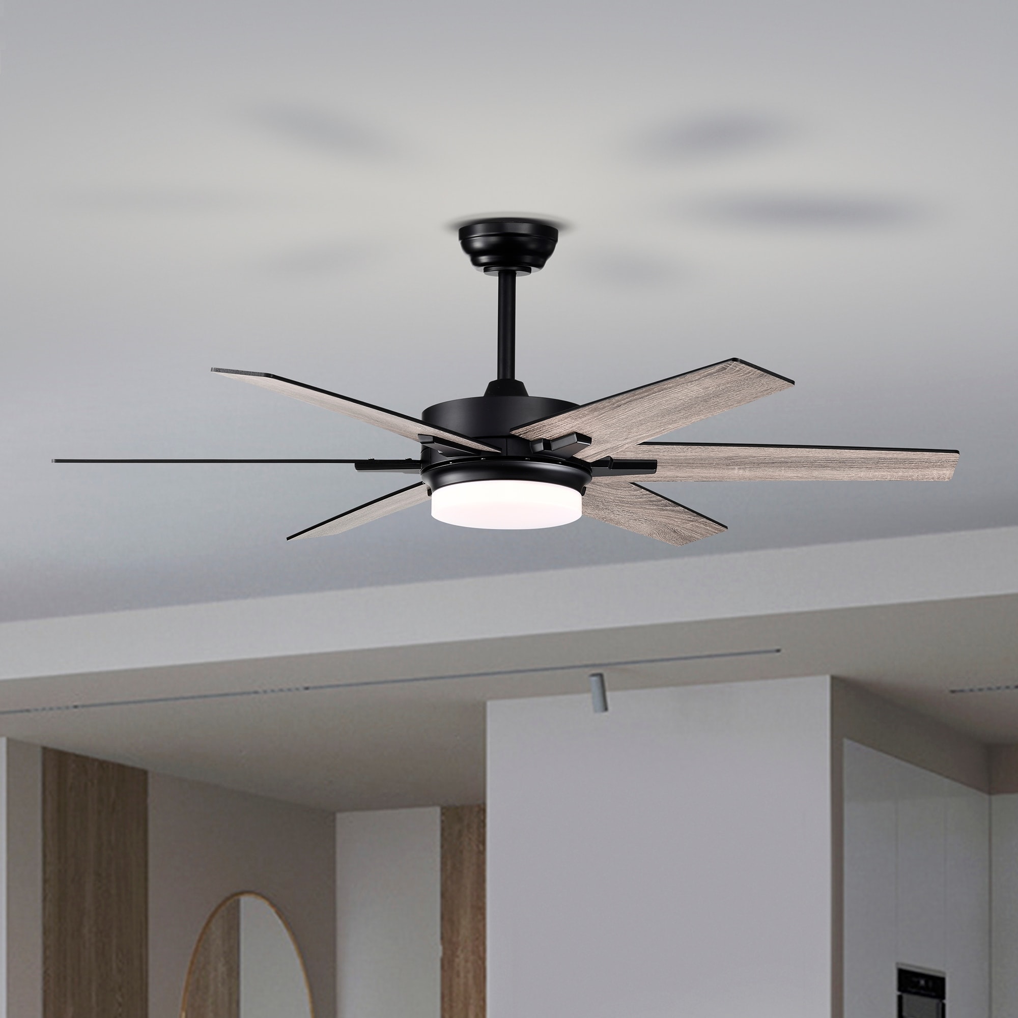 Matte Black 52 in. 6-Speed Integrated LED Indoor 6-Blade Ceiling Fan with Light Kit and Remote Control