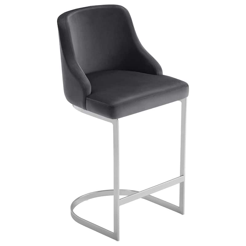 Velvet/ Faux Leather Upholstered Counter Stools, Set of 2 - 18.9"W x 20.5"D x 36.6"H