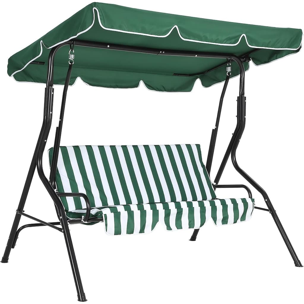 3-Seat Patio Outdoor Porch Swing Chair with Adjustable Canopy for Backyard Lawn Garden