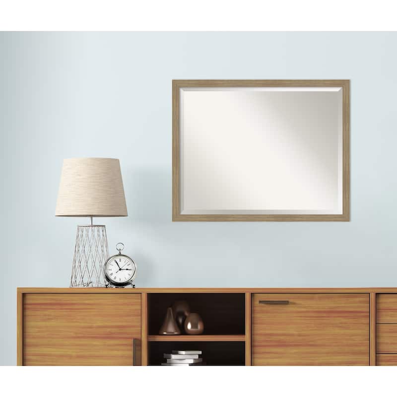 Woodgrain Stripe Beveled Wood Framed Wall Mirror