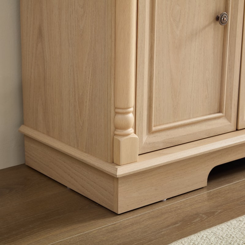 Farmhouse Style Kitchen Storage Cabinet with 3 Drawers and Doors - Beige