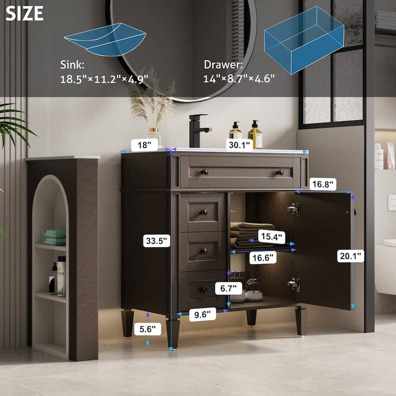 Retro Bathroom Vanity W/ Drop in Sink Combo Cabinet Set