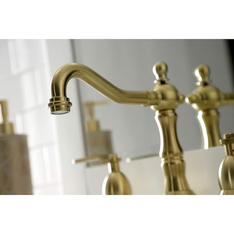 Whitaker Deck Mount Widespread Bathroom Faucet with Brass Pop-Up