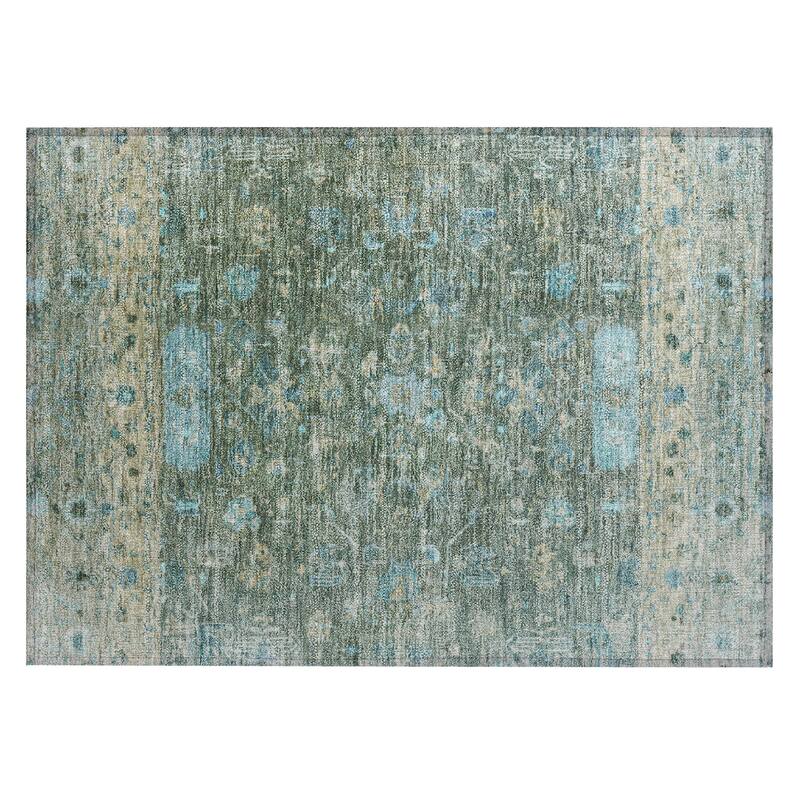Machine Washable Indoor/ Outdoor Traditional Border Chantille Rug