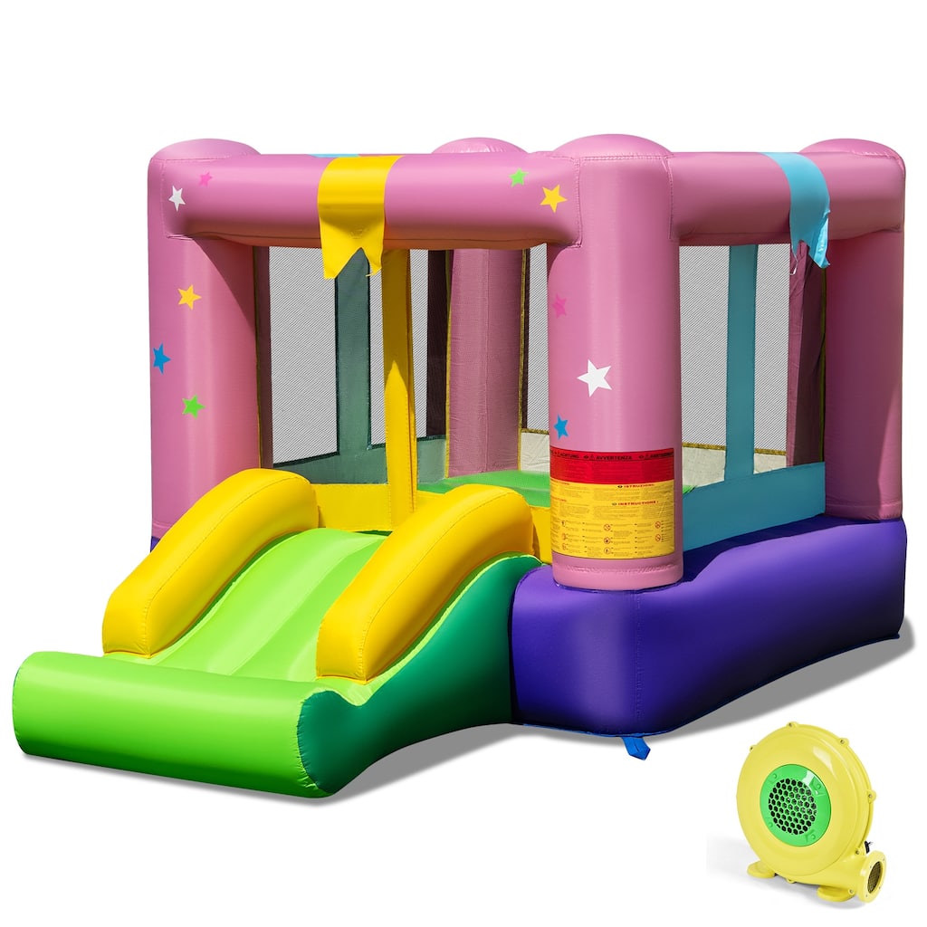 Gymax Inflatable Bounce House Bouncy Castle w/Slide & Basketball Rim - Multicolors