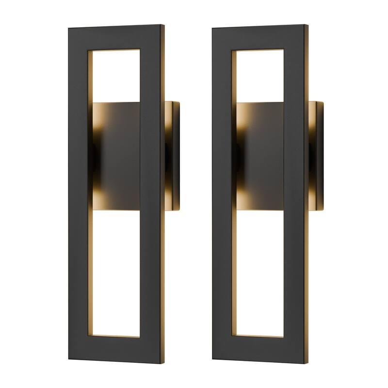 2-Pack Matte Black Iron Integrated LED Outdoor/Indoor Wall Sconce - 14.4"