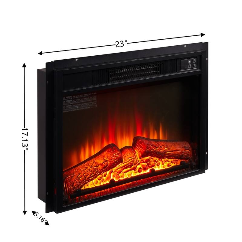 Black Glass Electric Fireplace Heater with 3 Flame Modes Timer and Adjustable Temperature - 23”L x 5.16”W x 17.13”H