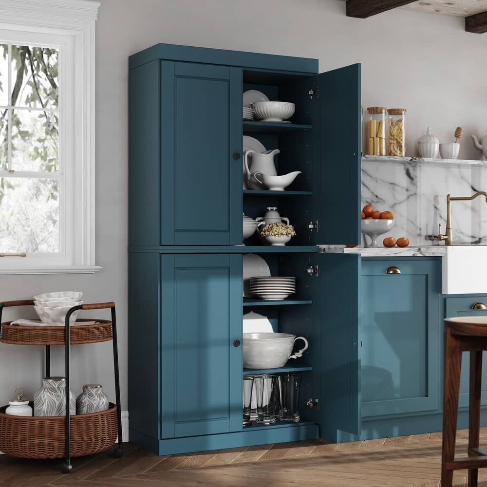 100% Solid Wood Tall Kitchen Pantry Cabinet with Doors & Adjustable Shelves, 32" W x 71.5" H, Palace Imports - 32" x 71.5"