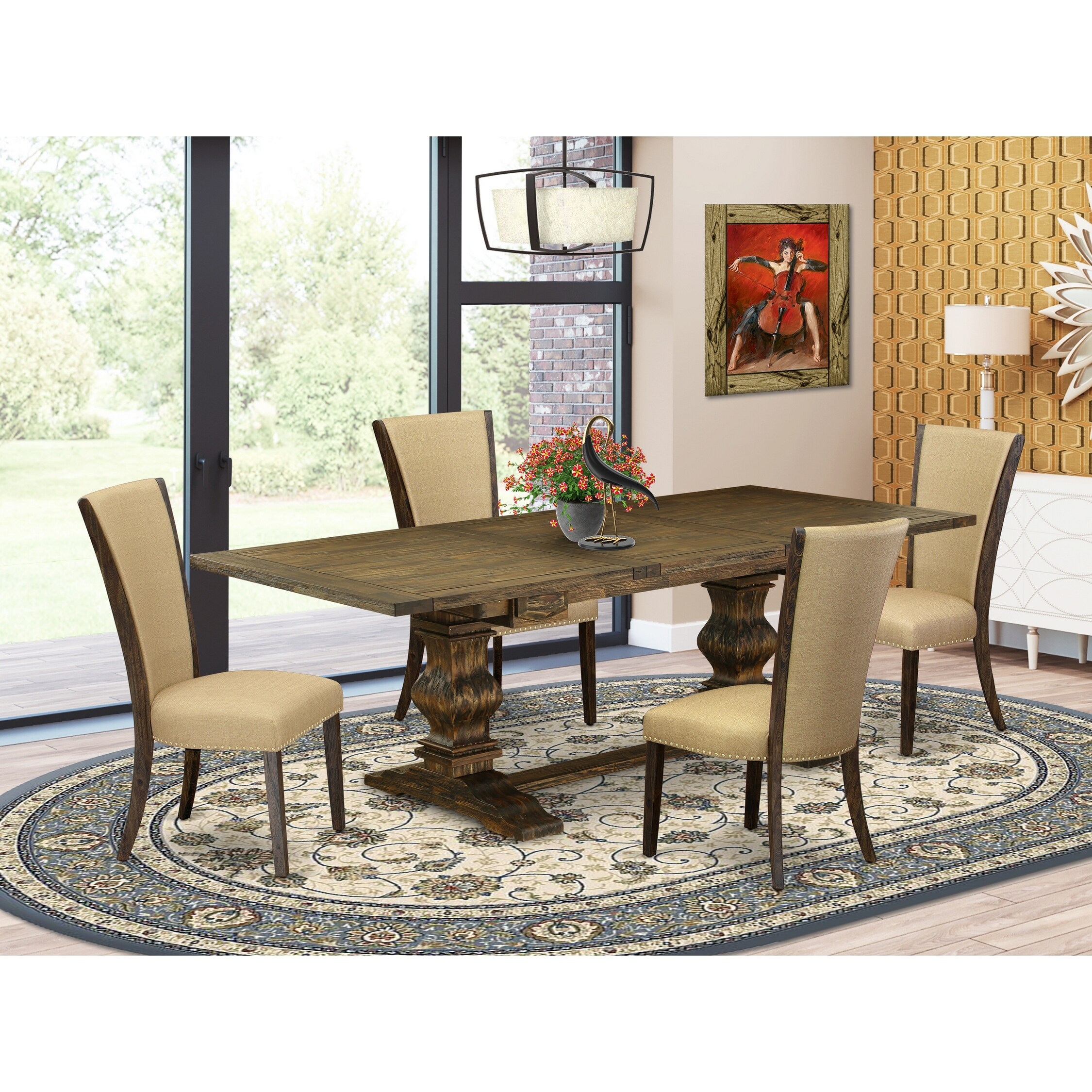 East West Furniture Dining Table Set Offers A Table And Upholstered Dining Chairs With Linen Fabric Overstock 33061329