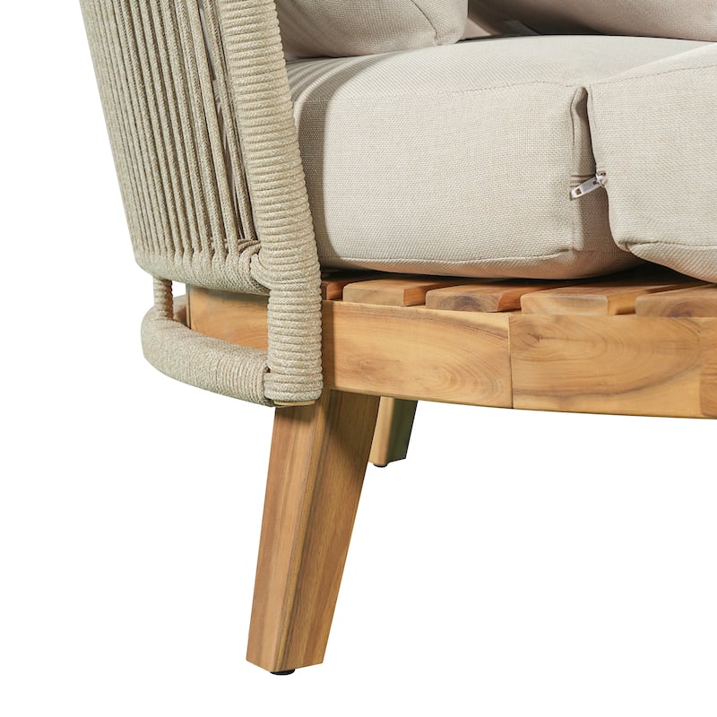 Christopher Knight Home - Martin 60" Outdoor Round Acacia Wood Daybed with Handwoven Rope Backrest & Cushions