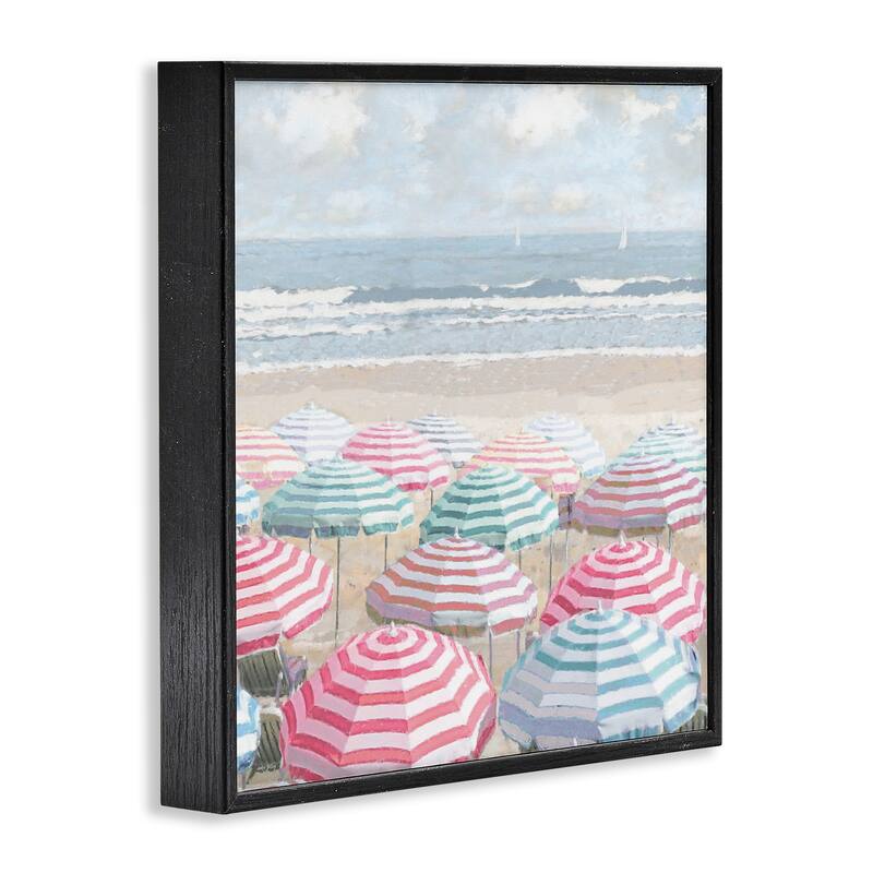 Stupell Bright Beach Umbrellas Scene Framed Giclee Art Design By Amber Sterling