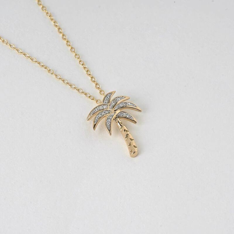 1/20ct Diamond Accented Palm Tree Pendant Necklace in Silver for Women - Yellow