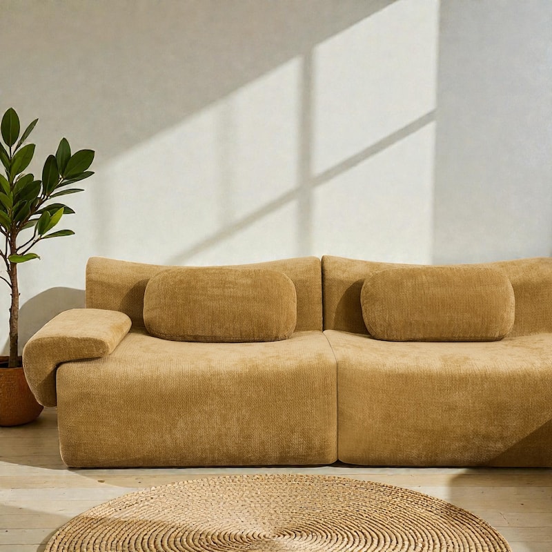 Modular Chenille Sofa Set with Armchair, Extra Large Deep Seat 3 Seater Compression Couch with Pillows