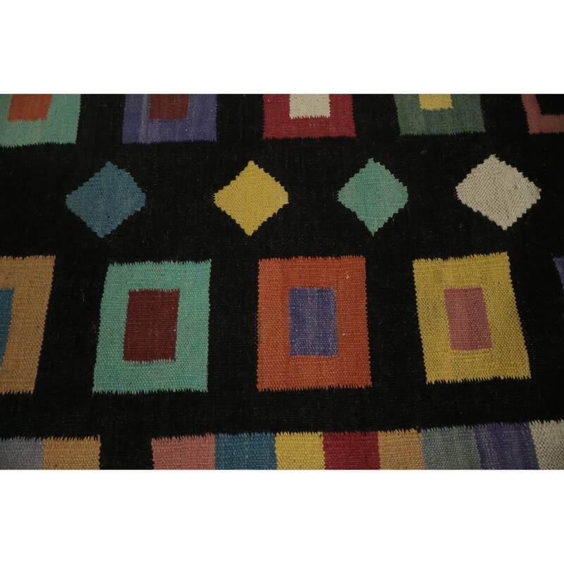 Hand Woven Oriental 100% Wool Carpet Southwestern Tribal Black Kilim Area Rug - 9' 0'' X 6' 2''