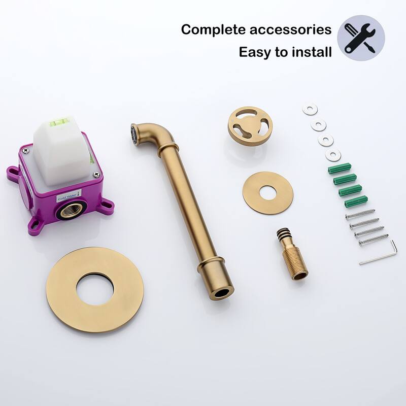Modern Wall Mounted 2-Hole Bathroom Faucet Widespread with Wheel Handle in Black/Gold