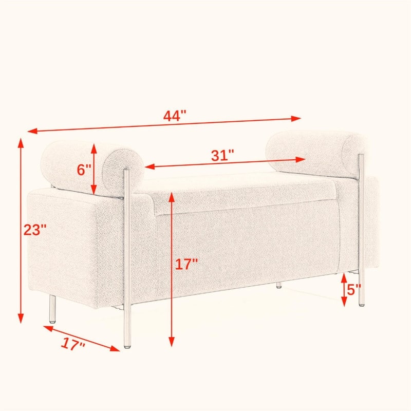 Upholstered Storage Bench with Cylindrical Arms