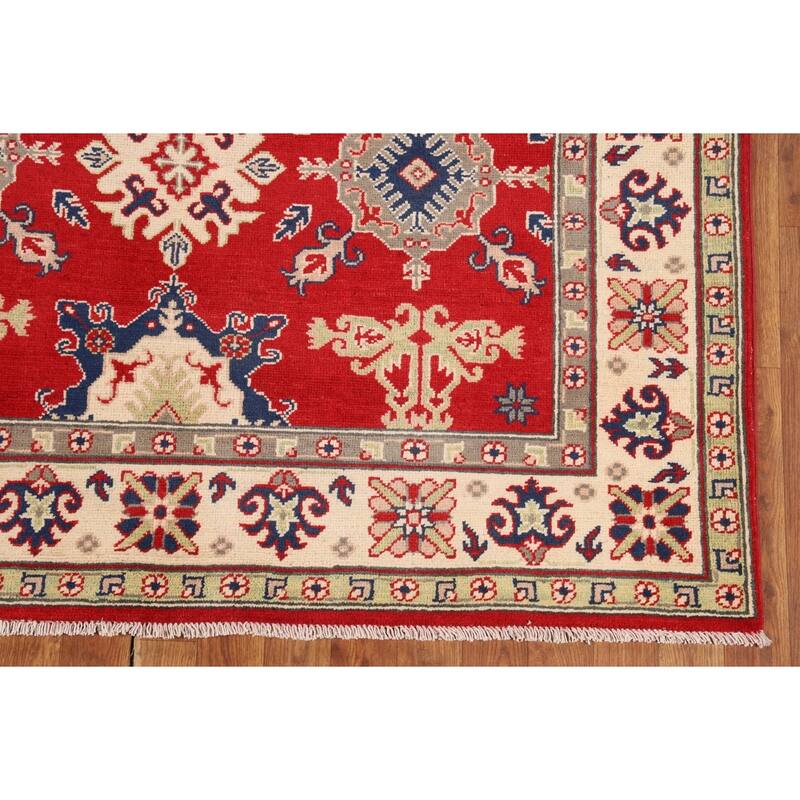 Traditional Red Kazak Area Rug Hand-Knotted Oriental Wool Carpet - 4'11" x 6'4"