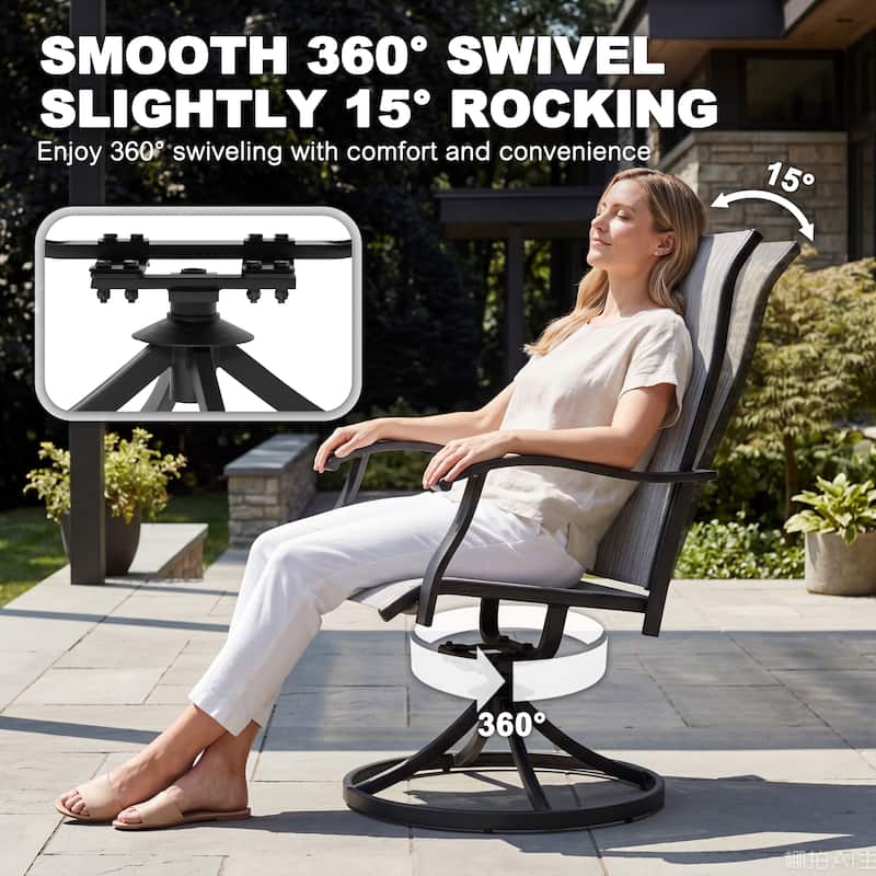 Nuu Garden 7-Piece Patio Iron Dining Set with Textilene Swivel Chairs
