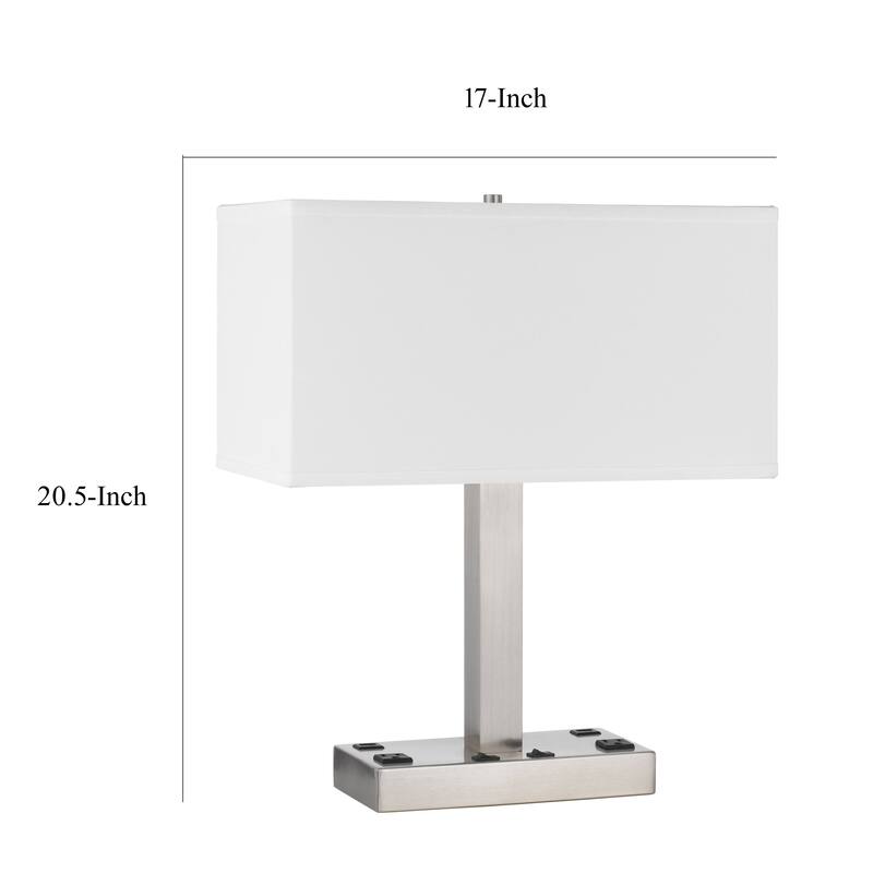 Colm Table Lamp, 2 Ports and 2 Power Outlets, Brushed Steel 21 Inch