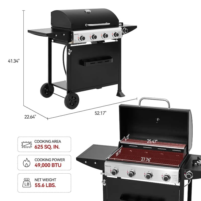 Royal Gourmet 4-Burner Gas Grill with Side Burner, including a Brush