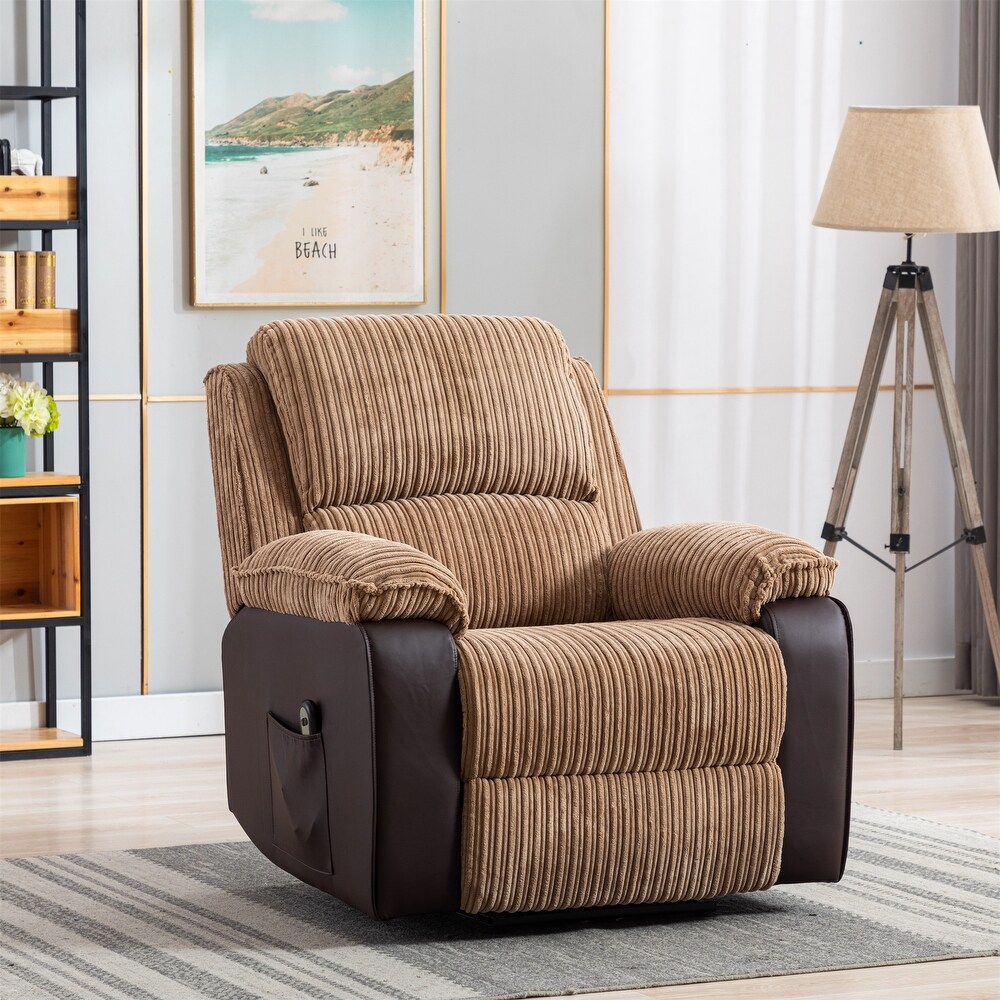 Cream POSTANA Jumbo Cord Fabric Power Recliner Armchair Electric Sofa Reclining Chair 