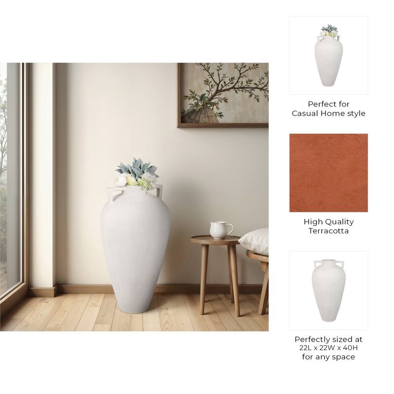 Pottery Terracotta Vase Textured Finish Home Decor - 40" Ivory