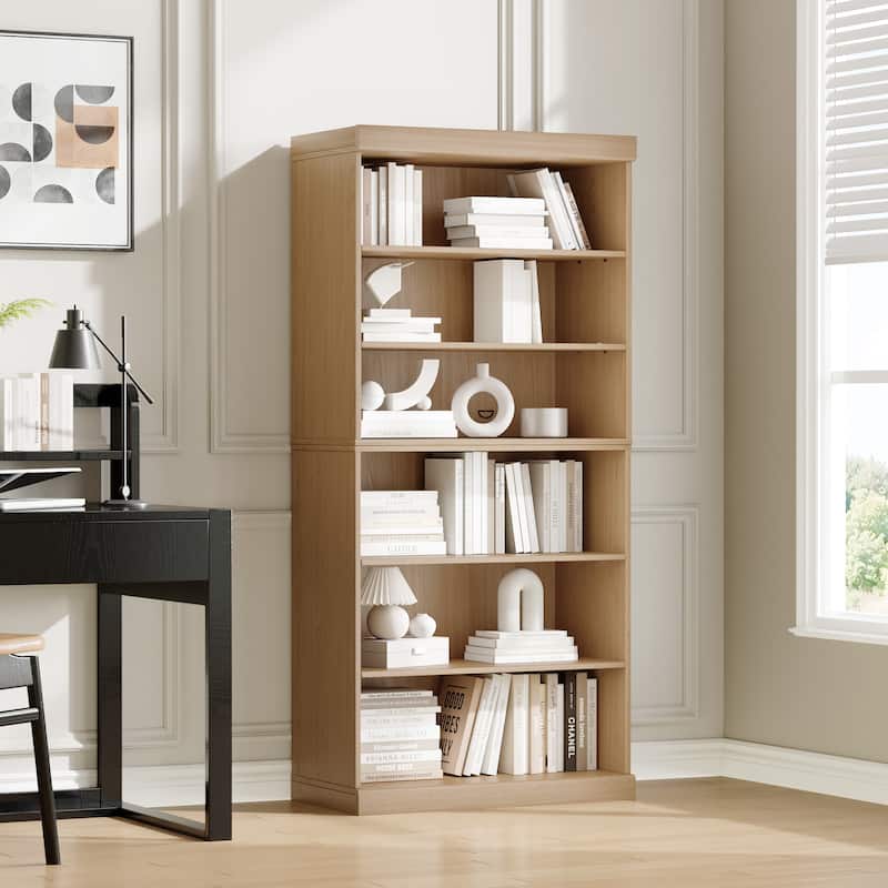 67" Solid Wood 6-Shelf Bookcase Storage