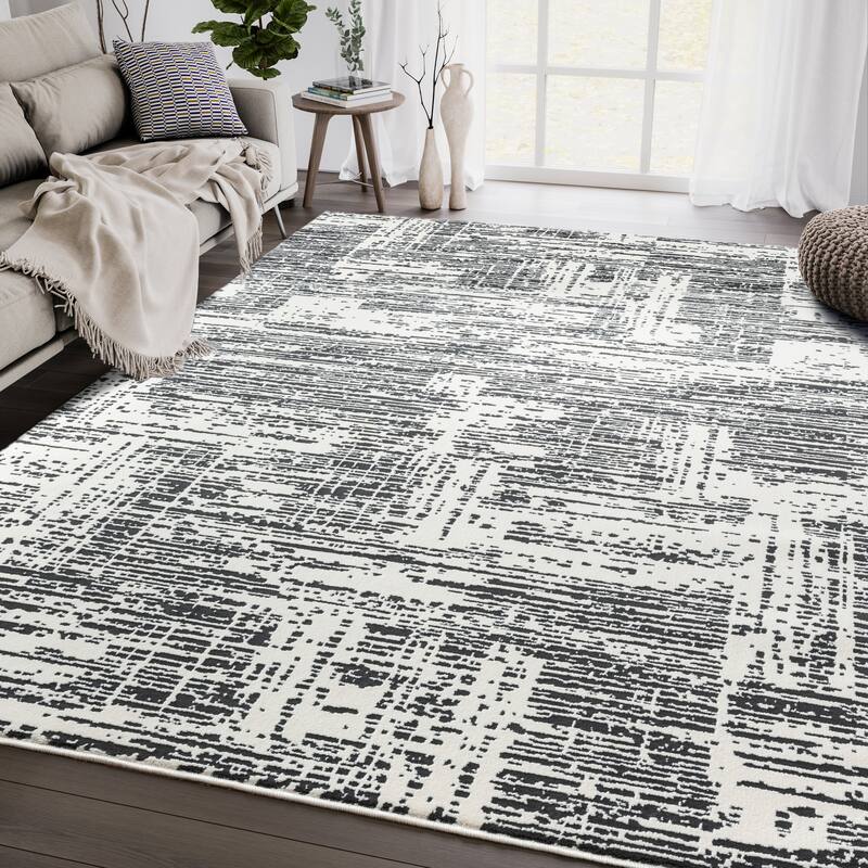 Abani Aspen Collection Contemporary Beige Grid Area Rug