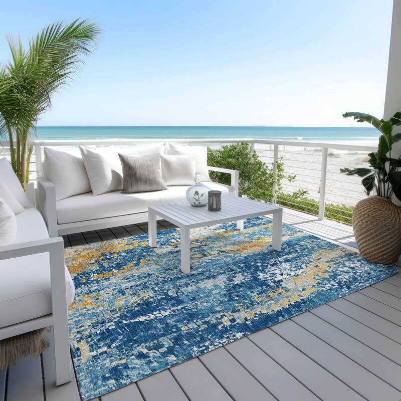 Machine Washable Indoor/ Outdoor Abstract Pixels Chantille Rug