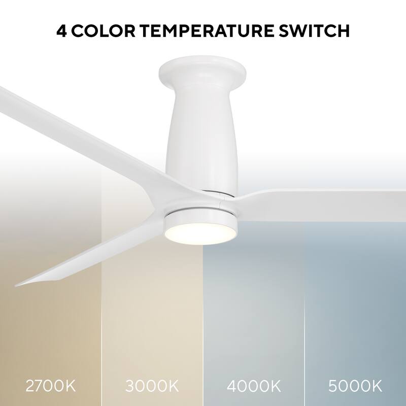 Smooth Indoor or Outdoor 3-Blade 52in Smart Flush Mount Ceiling Fan