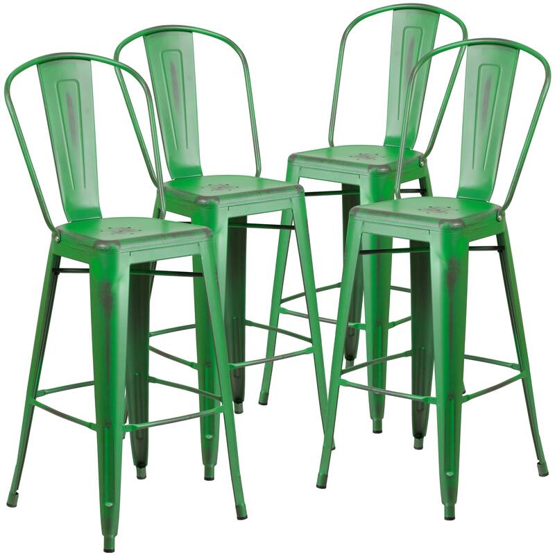 30-inch Distressed Metal Indoor/Outdoor Barstools (Set of 4) - 19"D x 18"W x 46"H