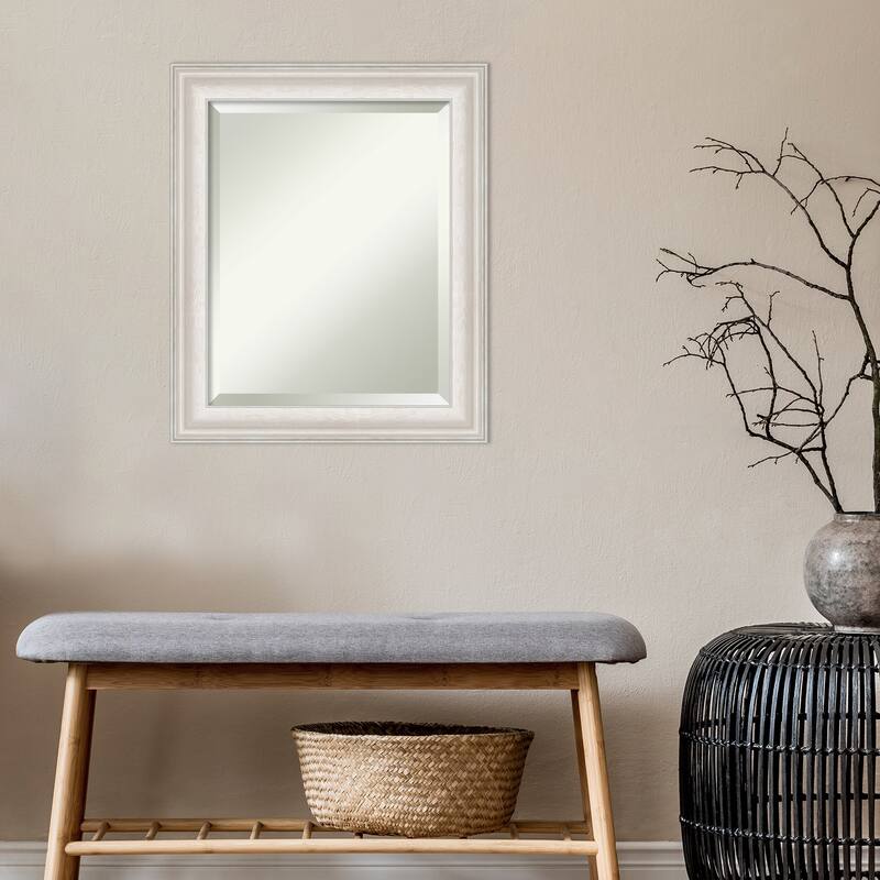 Beveled Bathroom Wall Mirror - Trio White Wash Silver Frame - Trio White Wash Silver