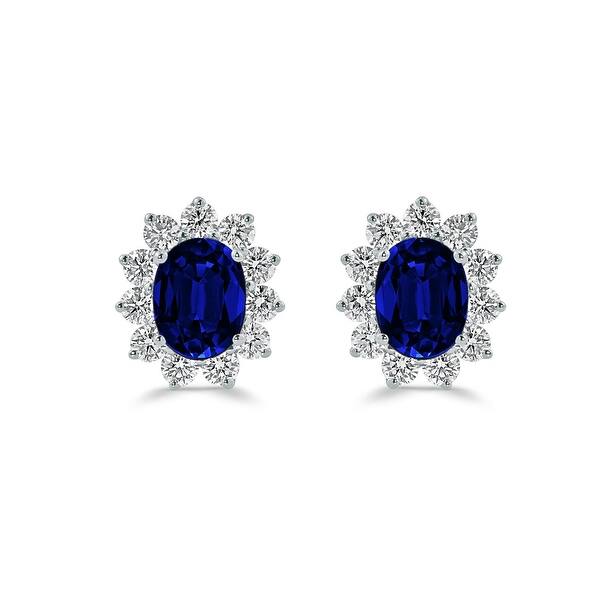 3Ct Oval Cut Blue Sapphire Halo & Diamond Stud Earrings 14k Yellow Gold Finish