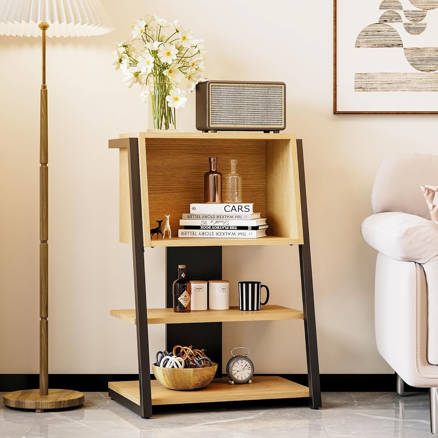 Fenge Bookcase, 4 Tier Open Bookshelf - 16.9"D x 23.6" W x 35.8" H