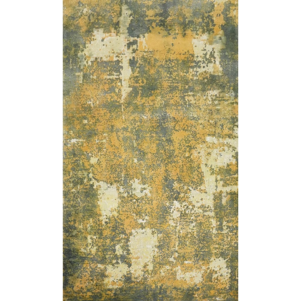 Hand Knotted Oriental Viscose Silk Carpet Modern All-Over Multi-Colored Abstract Area Rug - 8' 0'' X 5' 1''