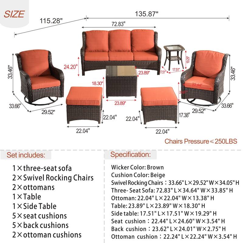 OVIOS 7-piece Patio Wicker Swivel Chairs Set