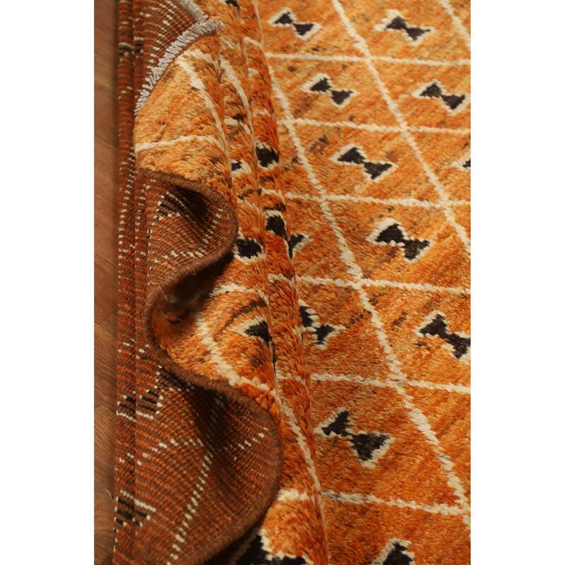 Trellis Moroccan Oriental Area Rug Handmade Orange Wool Carpet - 6'10" x 9'9"
