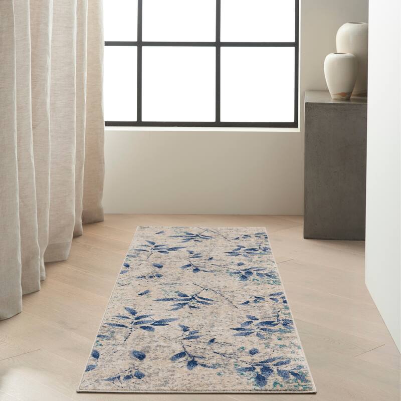 Calvin Klein River Flow Contemporary Botanical Area Rug - 2' 3" x 7' 3" - Beige/Navy - Runner