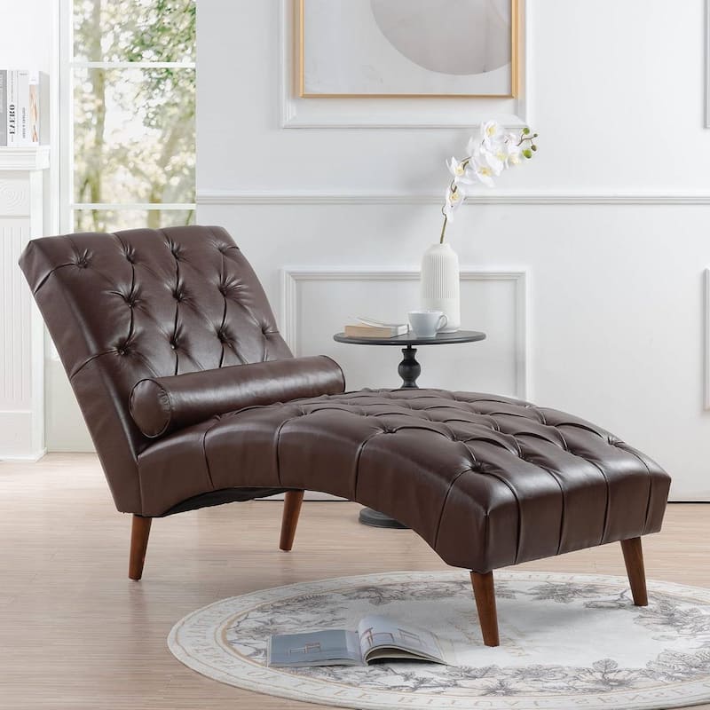 PU Leather Chaise Lounge Chair with Tufted Back - 60.24" L x 25.39"W x 32.28"H