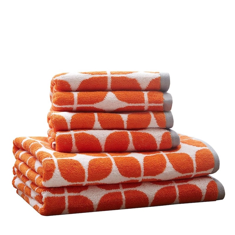 HomeRoots Set of Six Orange And White Cotton Geometric Jacquard Towel Set - 54.00' X '28.00' X '0.02
