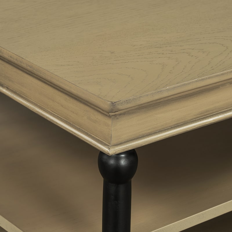 55.1" Modern Wood Coffee Table with Black Legs and 2 Open Shelves, Large Living Room Center Table